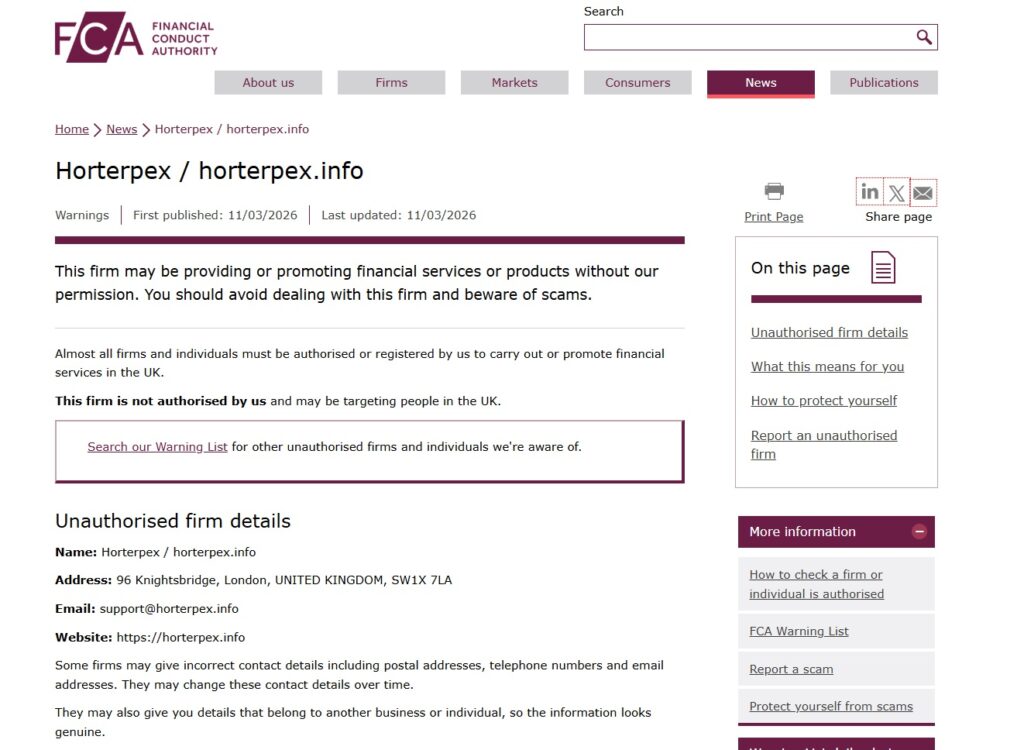 Horterpex Broker Review – Is It Safe or a Potential Scam? 3 Horterpex-horterpex-info-FCA-warning
