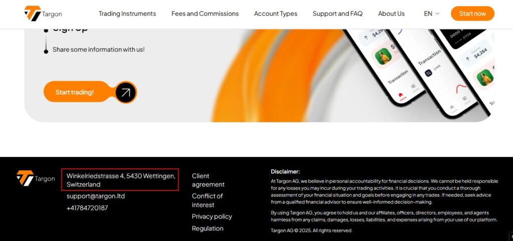 Targon Review – Is It Safe or a Potential Scam? 4 Targon-AG-Global-address