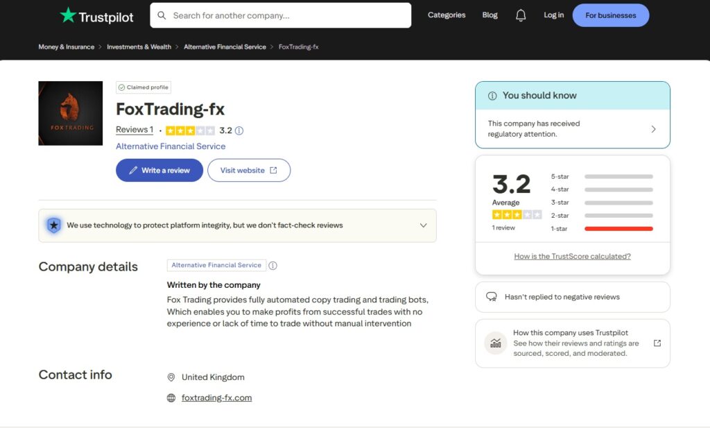 Trustpilot-FoxTrading-user-review