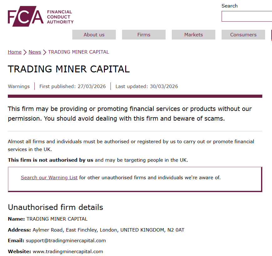 Trading Miner Capital Review: Scam or Legit? Real or Fake? 2 trading miner capital fca warning