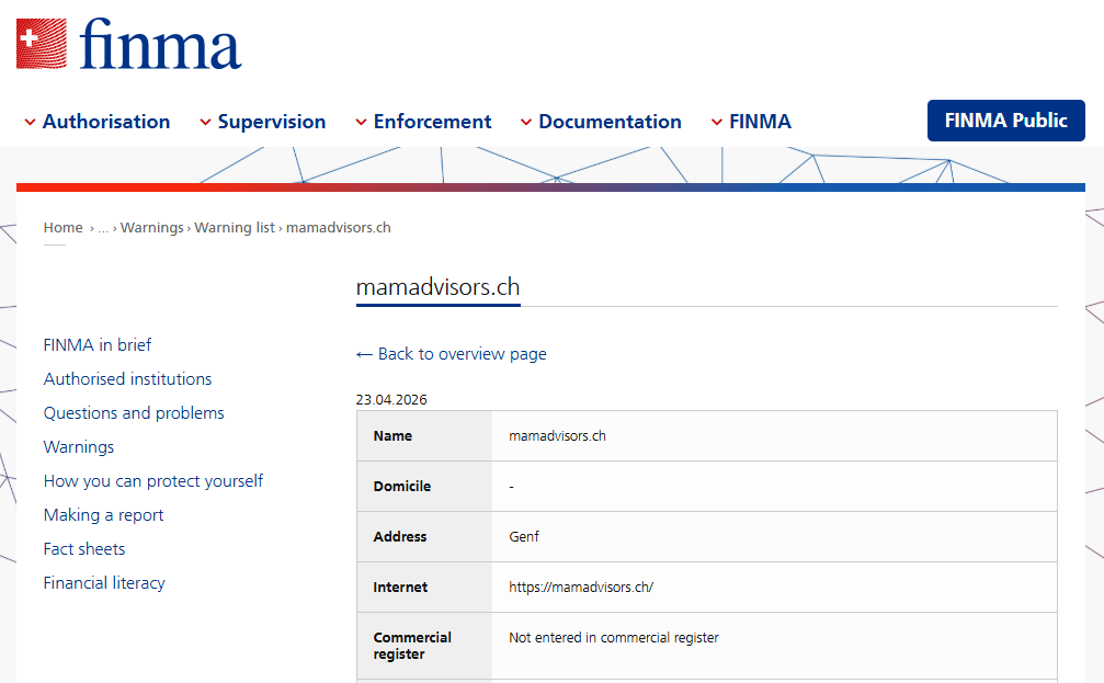 Mamadvisors.ch FINMA