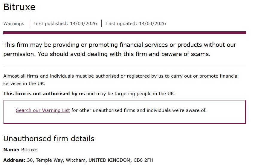 bitruxe fca warning