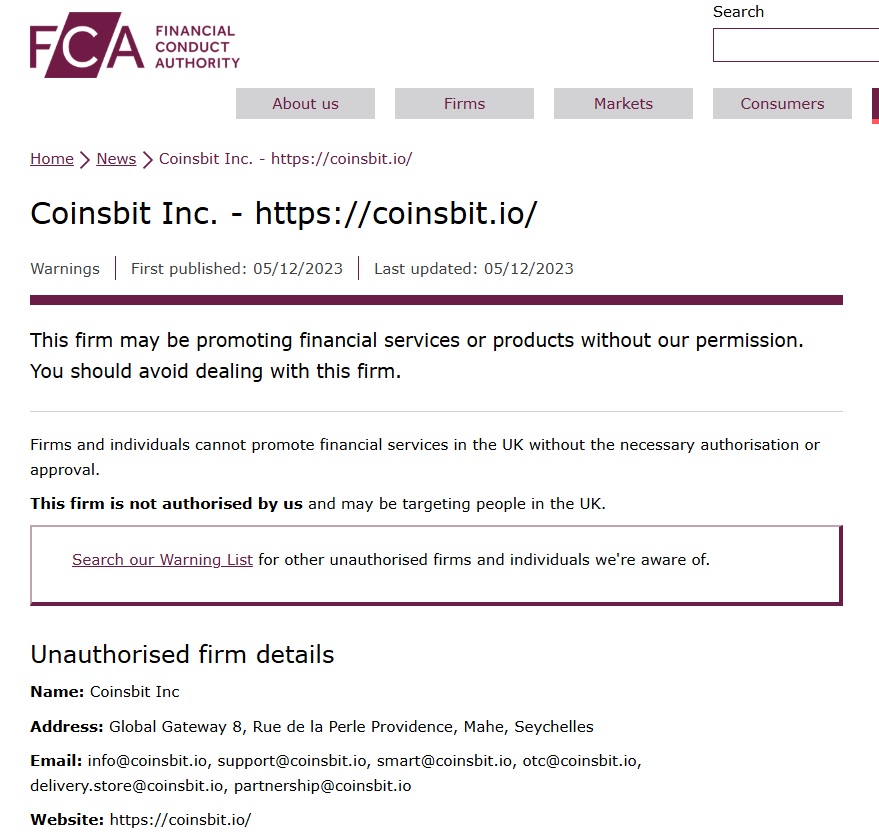 Coinsbit Review: What You Need to Know 4 coinsbit fca warning