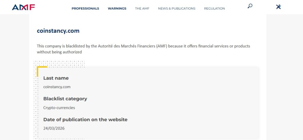 coinstancy.com amf warning
