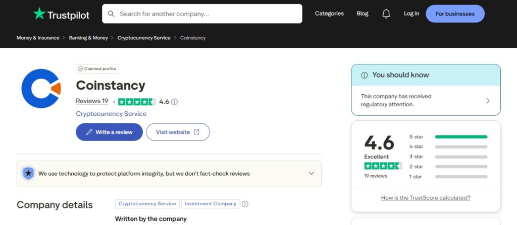 coinstancy.com trustpilot