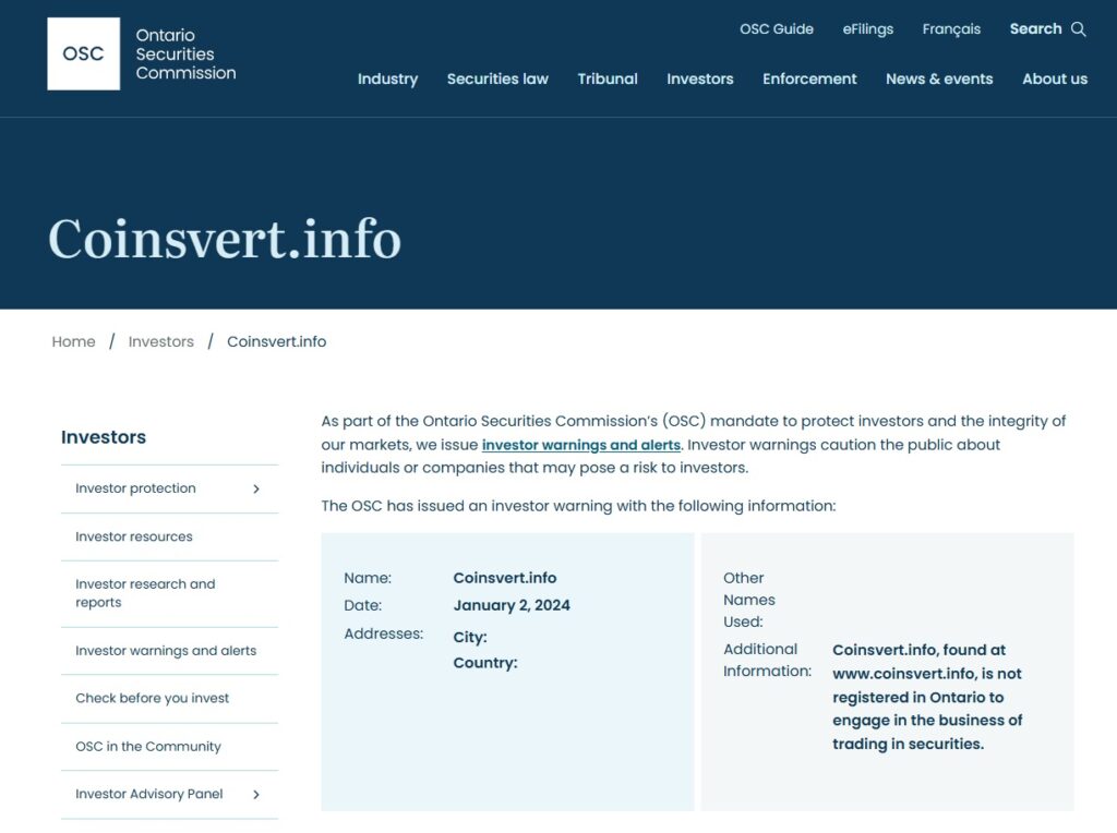 coinsvert.info osc warning