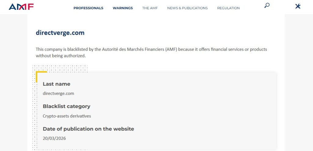 DirectVerge Review: What Traders Need to Know Before Investing? 8 directverge amf warning
