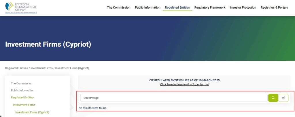DirectVerge Review: What Traders Need to Know Before Investing? 6 directverge cysec regulation verification