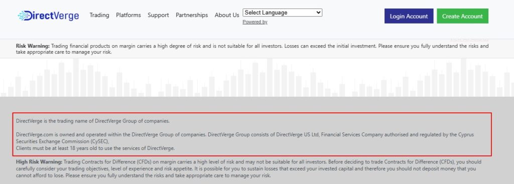 DirectVerge Review: What Traders Need to Know Before Investing? 4 directverge regulatory claim