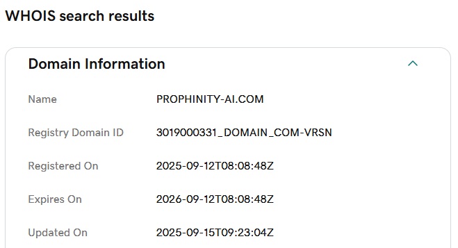 prophinity-ai.com domain age search